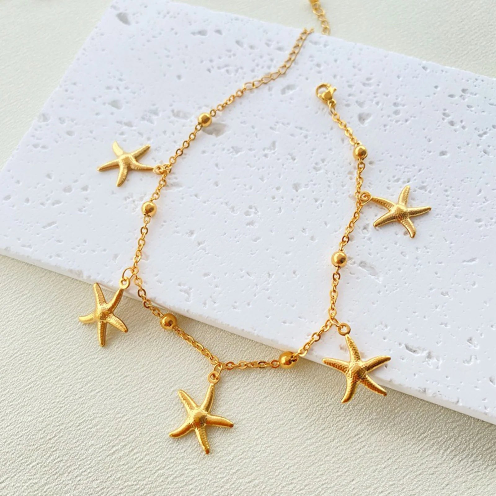 Gold Sea Charm Anklet with Starfish & Shells for Women | Marina 4 One Size