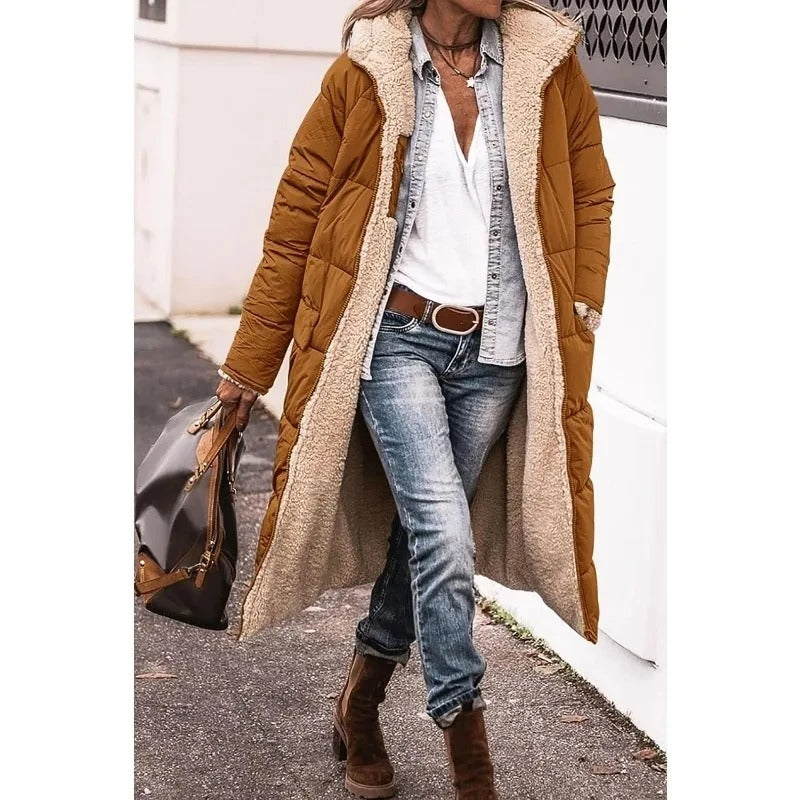 Longline Puffer Coat Stylish Design for Women | Golda Brown