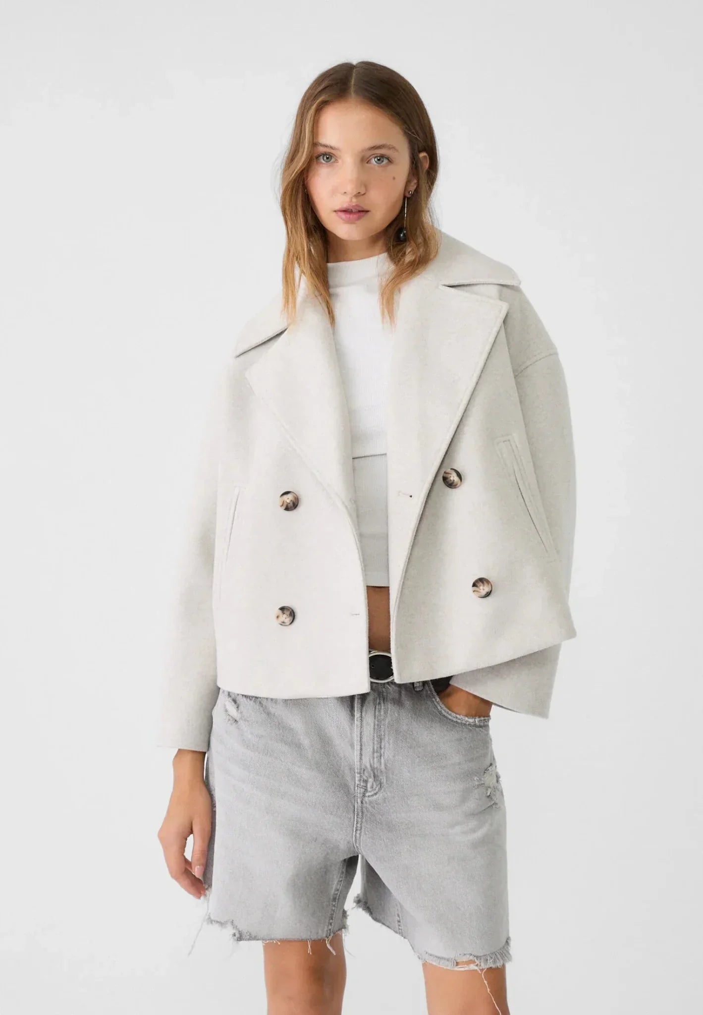 Cropped Double-Breasted Coat Jacket for Women | Elenara Beige