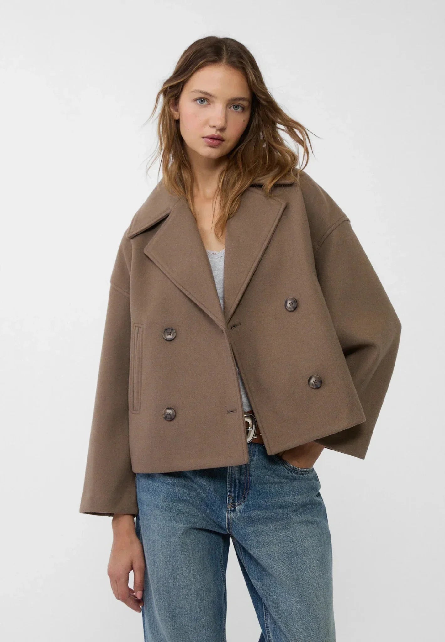 Cropped Double-Breasted Coat Jacket for Women | Elenara Brown