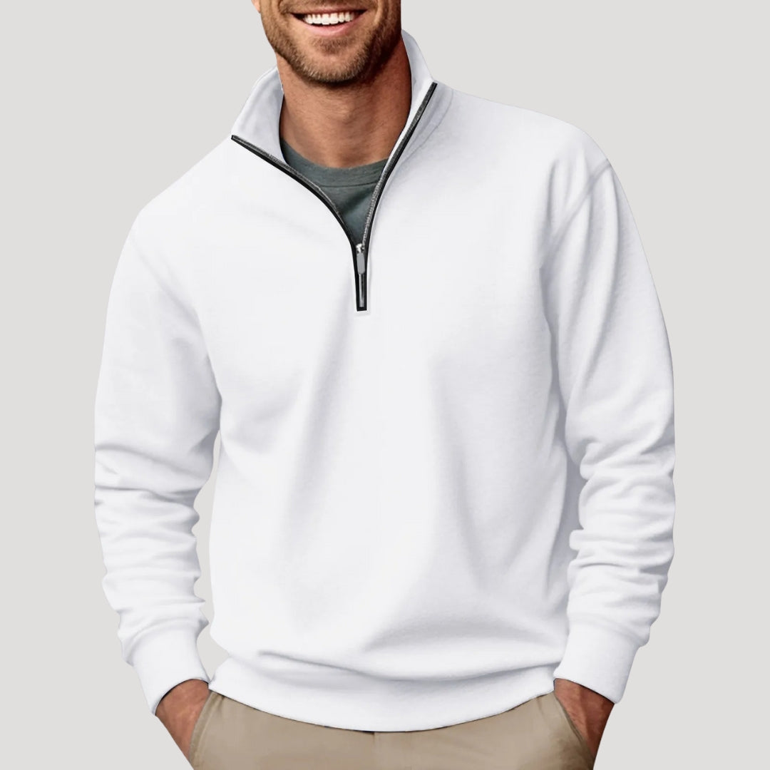 Haveno | Casual Quarter Zip Collar Jumper White