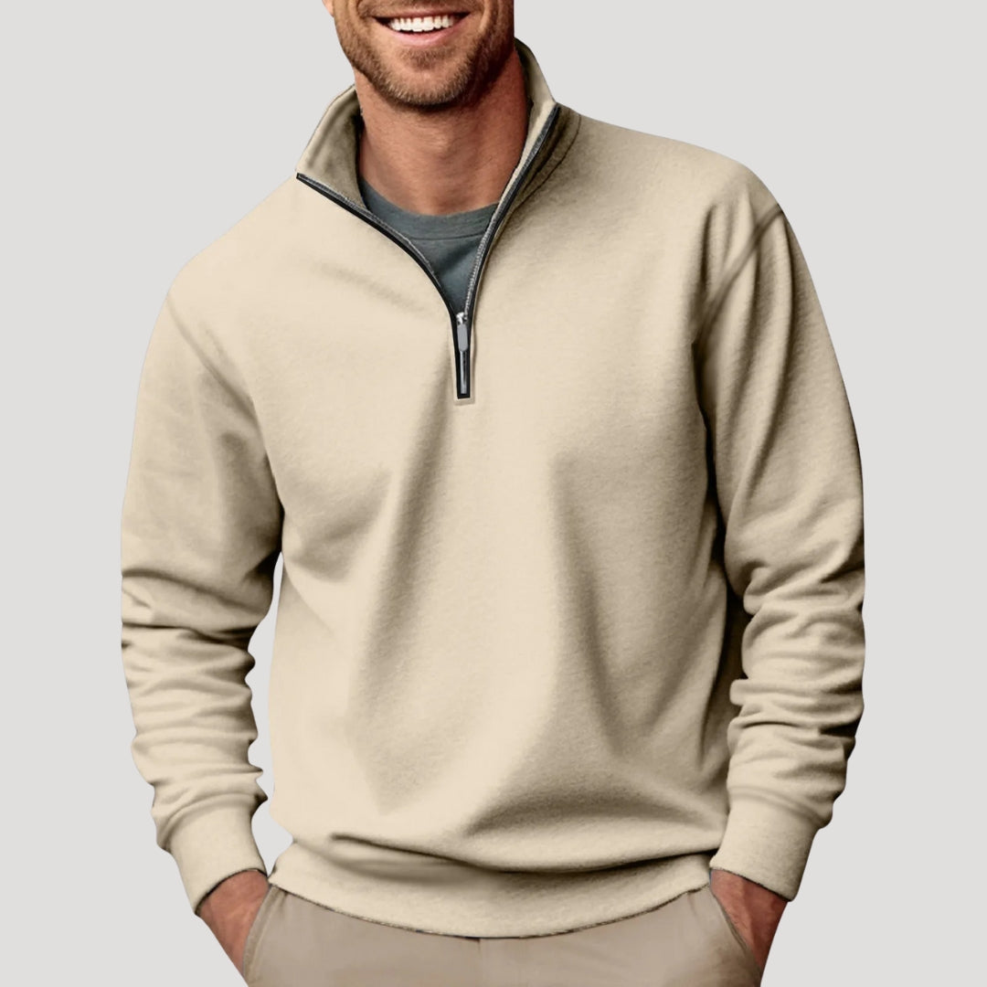 Haveno | Casual Quarter Zip Collar Jumper Beige