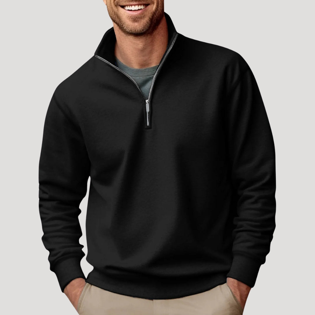 Haveno | Casual Quarter Zip Collar Jumper Black