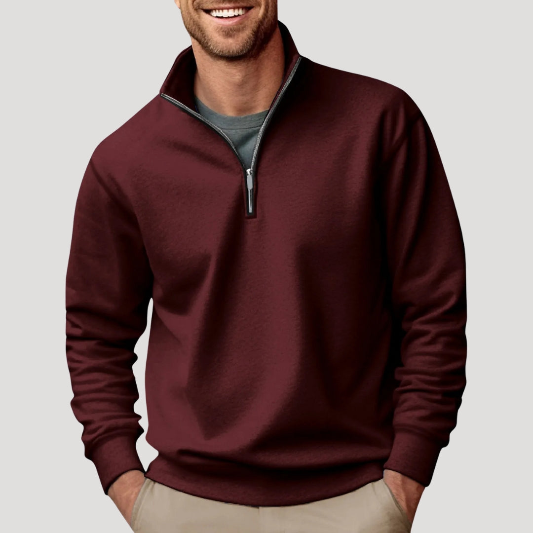 Haveno | Casual Quarter Zip Collar Jumper Brown