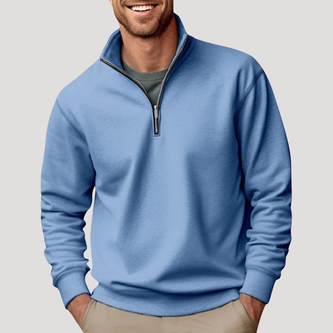 Haveno | Casual Quarter Zip Collar Jumper Blue