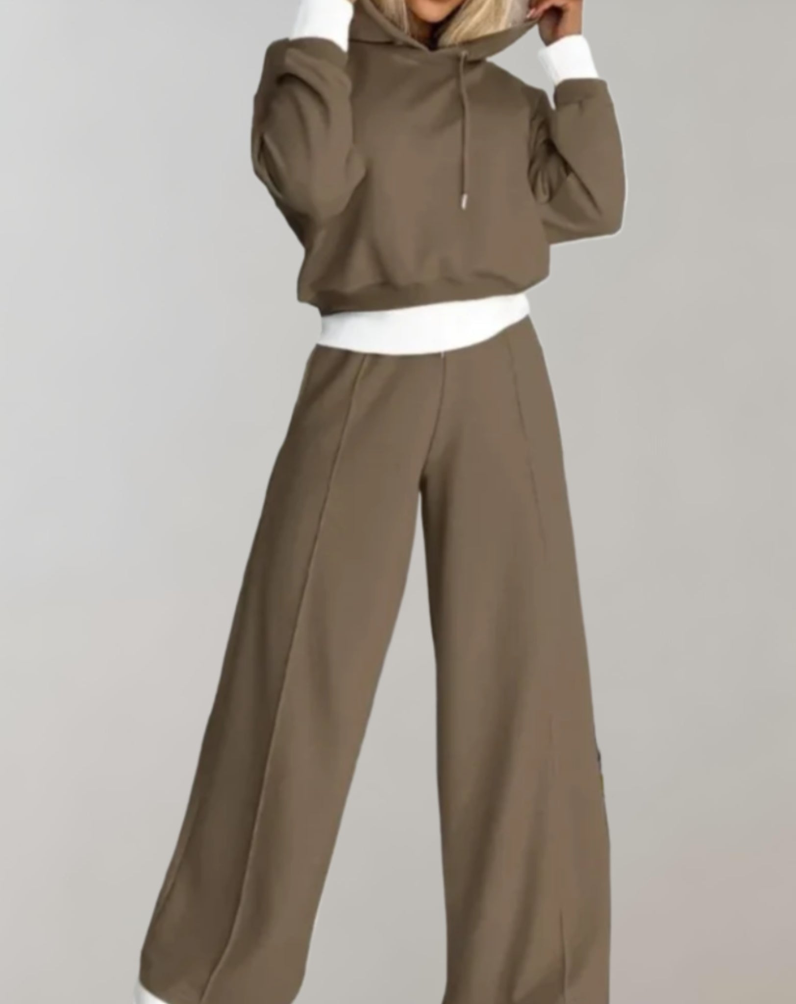 Havina | Hoodie Tracksuit Set with Wide-Leg Trousers Brown