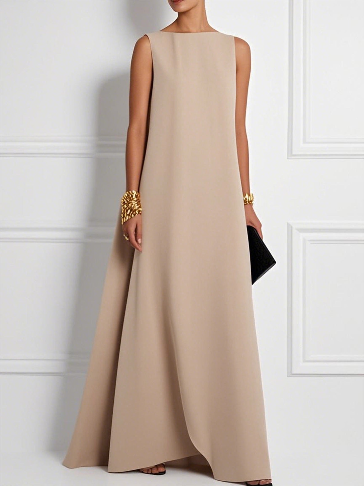 Women Sleeveless A-Line Evening Gown | Hazel Beige