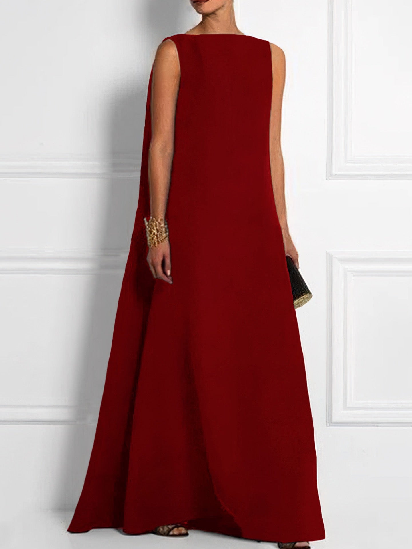 Women Sleeveless A-Line Evening Gown | Hazel Dark red