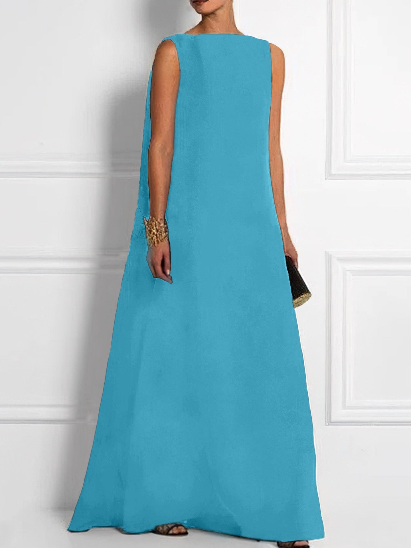 Women Sleeveless A-Line Evening Gown | Hazel Light Blue