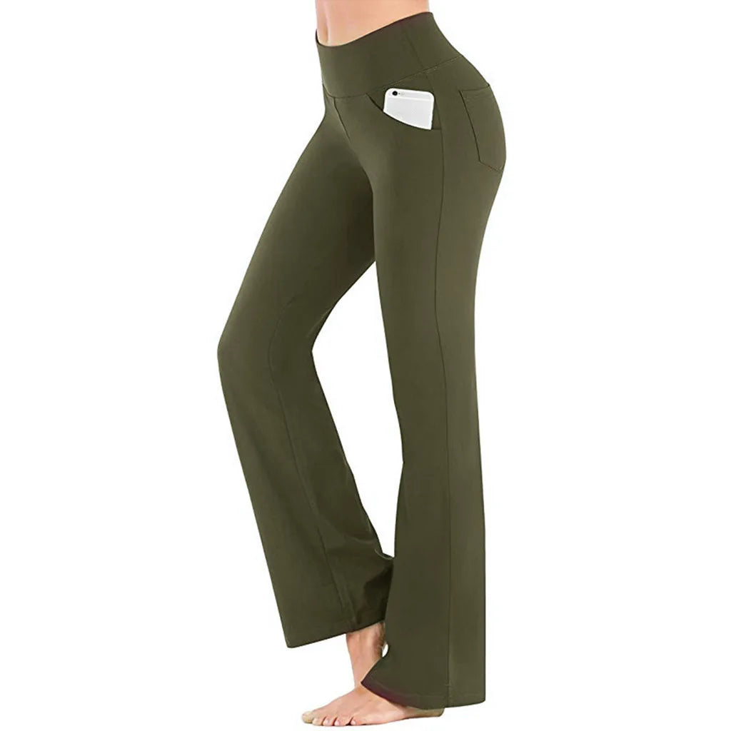 High Waist Palazzo Flared Pants for Women | Samara Army Green