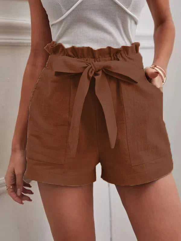 High Waist Linen Shorts for Women | Liza Khaki