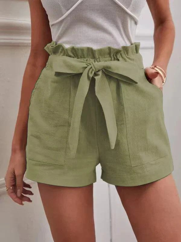 High Waist Linen Shorts for Women | Liza Olive Green