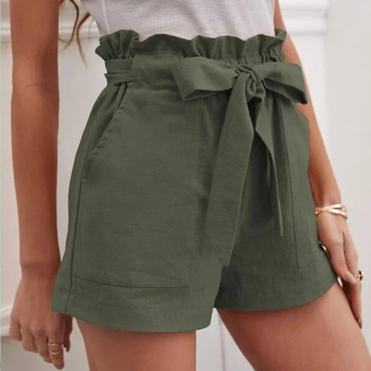High Waist Linen Shorts for Women | Liza Dark Green