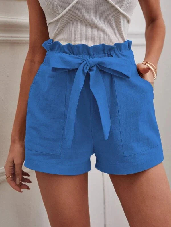 High Waist Linen Shorts for Women | Liza Blue