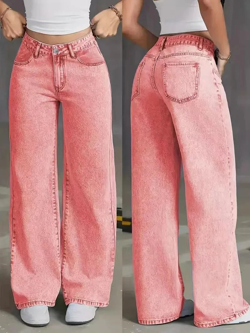 High Waist Straight Leg Jeans for Women | Avery Pink