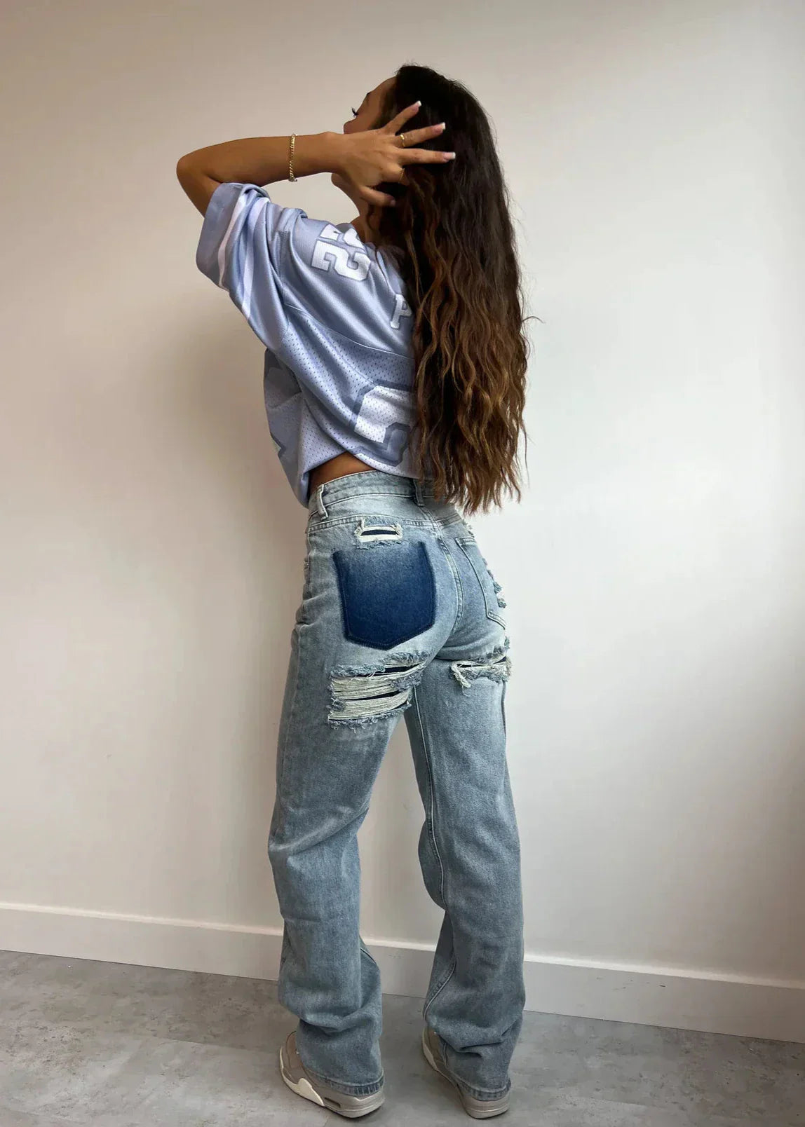 High-Waist Patchwork Distressed Straight-Leg Jeans for Women | Dani