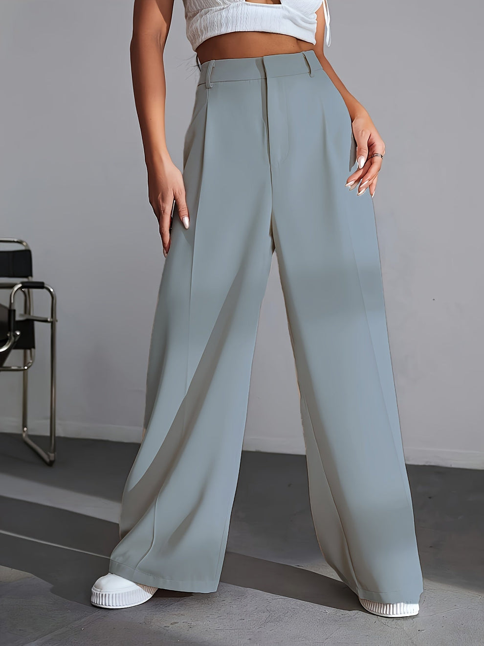 High-Waisted Pleated Wide-Leg Trousers for Women | Leilani Blue