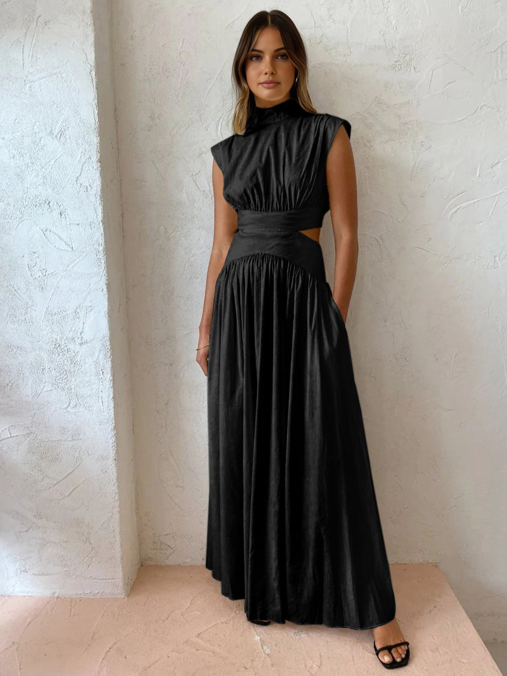High Neck Cutout Maxi Dress for Women | Liana Black