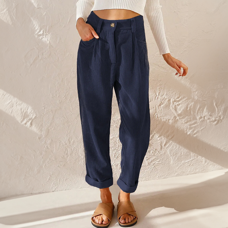 High Waist Corduroy Pants For Women | Selina Blue