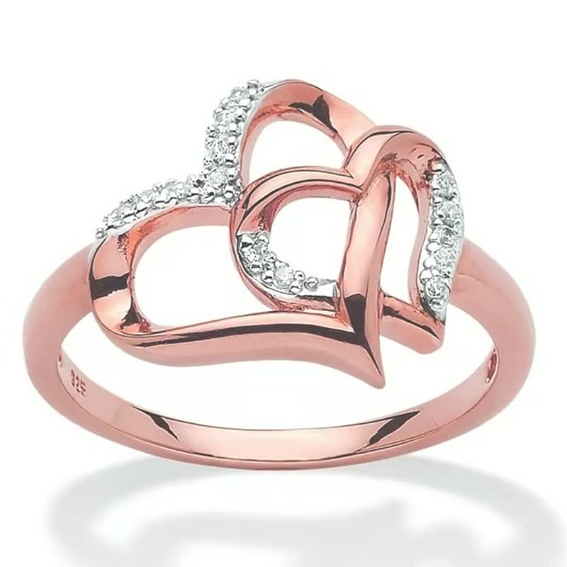 Interlocking Double Heart Ring with Crystals for Women | Amore Rose Gold
