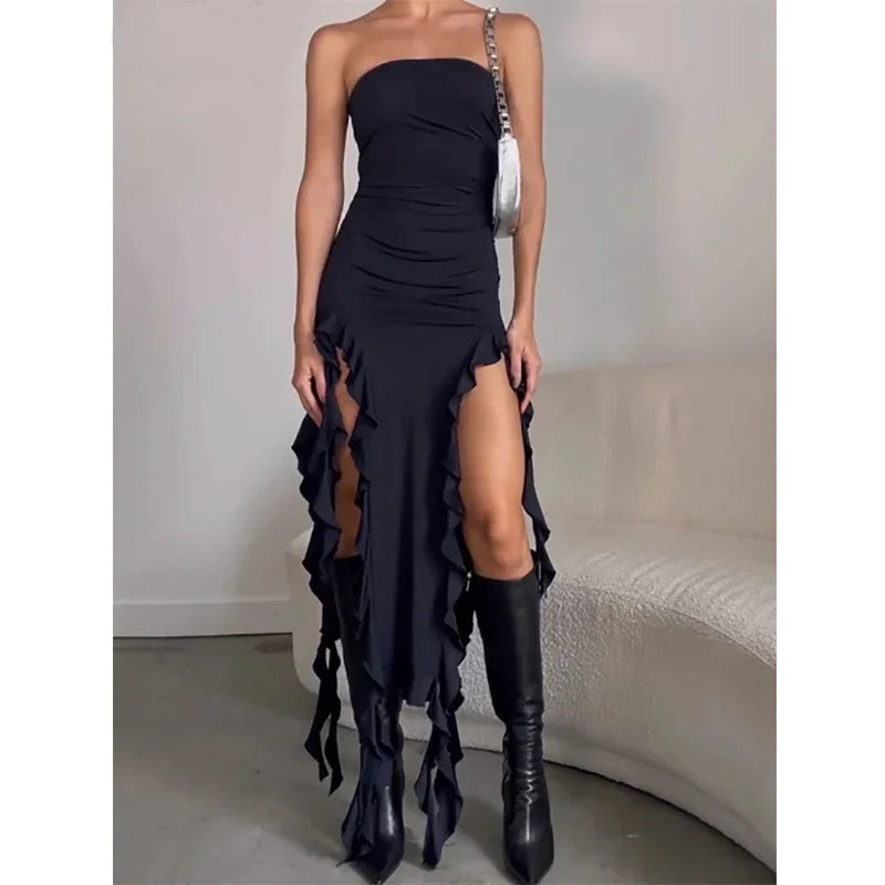 Irregular Tube Dress Chic Style For Women | Liora Black