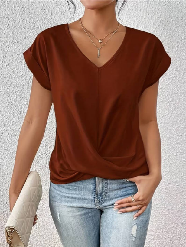 Draped V-Neck Shirt Relaxed Fit for Women | Joli Brown