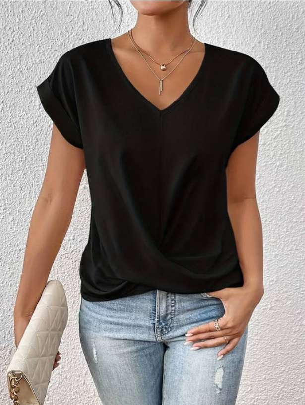 Draped V-Neck Shirt Relaxed Fit for Women | Joli Black