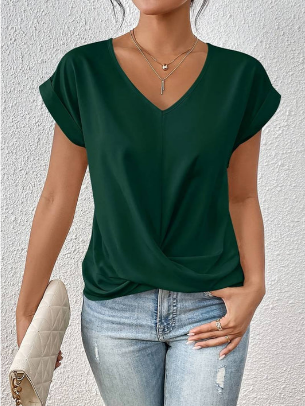 Draped V-Neck Shirt Relaxed Fit for Women | Joli Green
