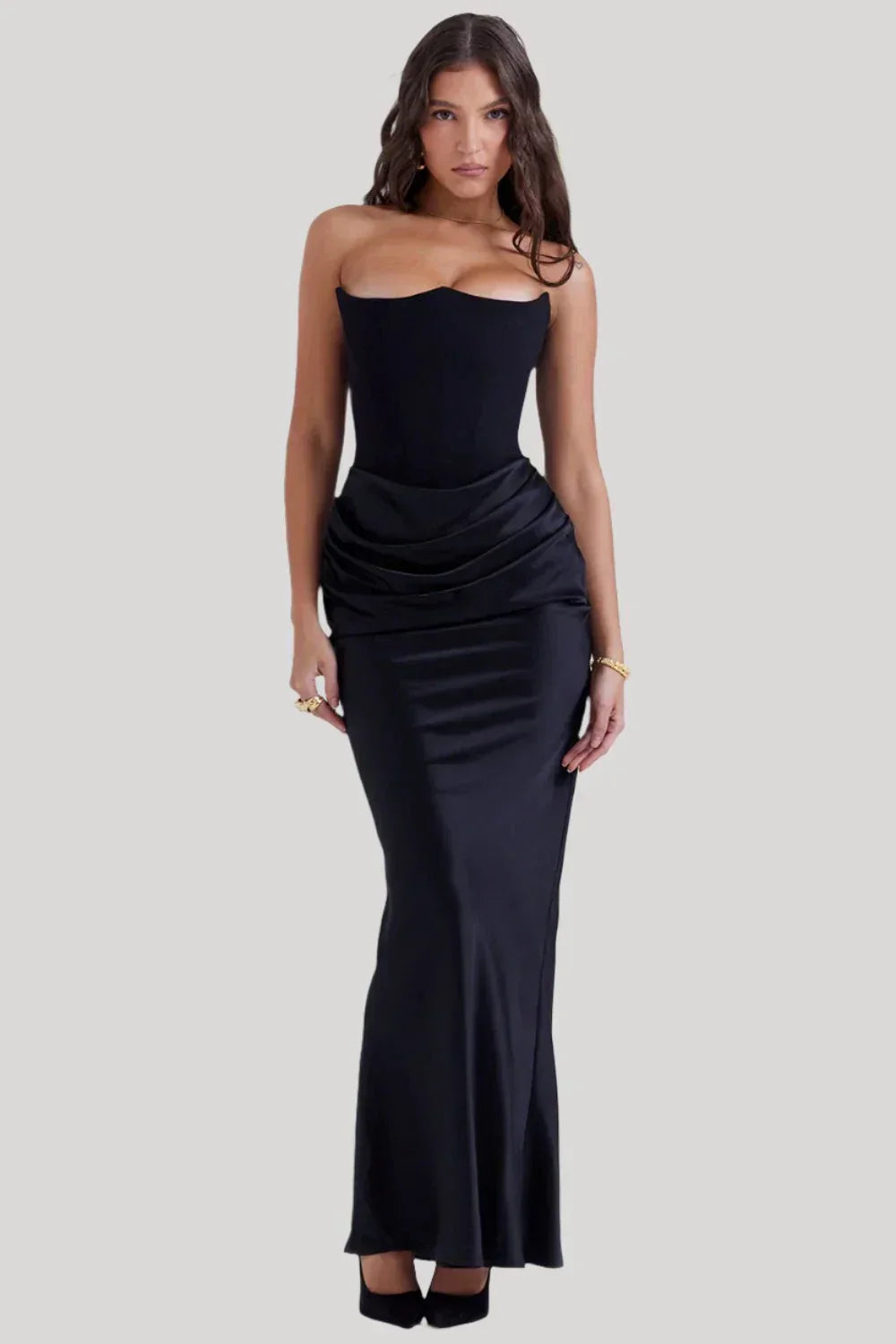 Strapless Maxi Dress Flattering Fit for Women | Jorvik Black