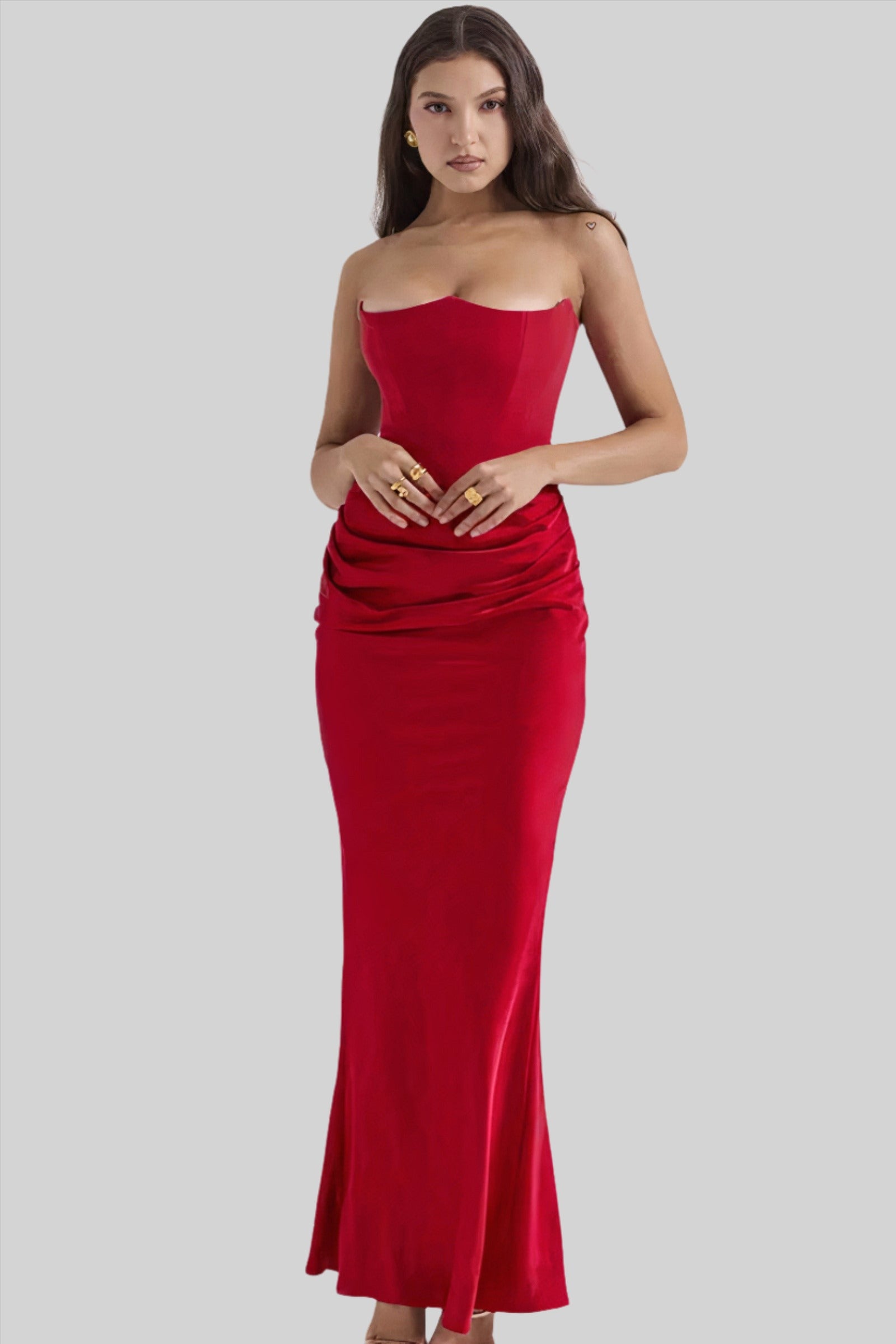 Strapless Maxi Dress Flattering Fit for Women | Jorvik Red