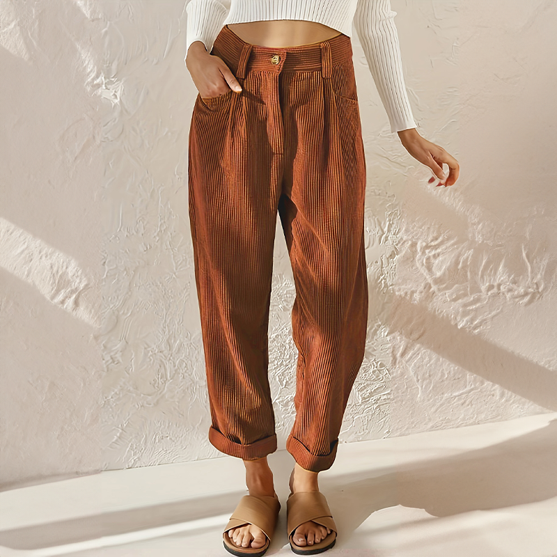 High Waist Corduroy Pants Casual Fit for Women | Juli Brown
