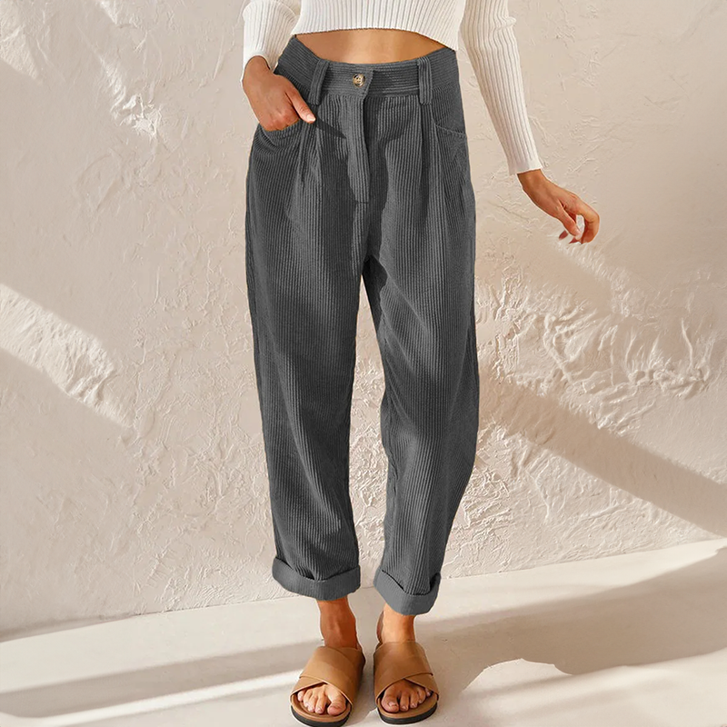 High Waist Corduroy Pants Casual Fit for Women | Juli Gray