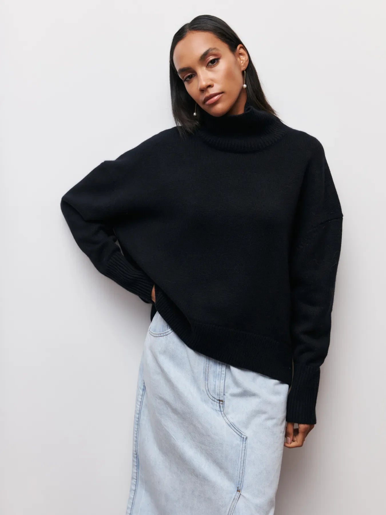 Knitted Pullover Sweater Loose Fit for Women | July Black