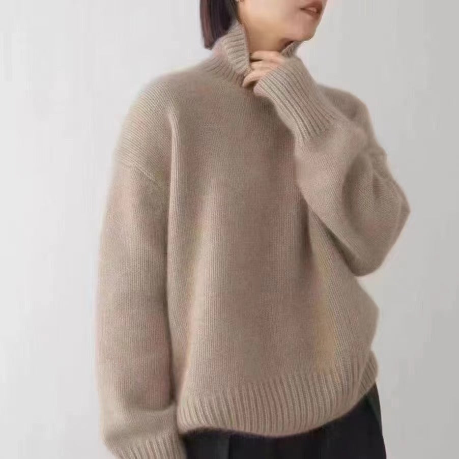 Cashmere Turtleneck Sweater Relaxed Fit for Women | Ella Khaki