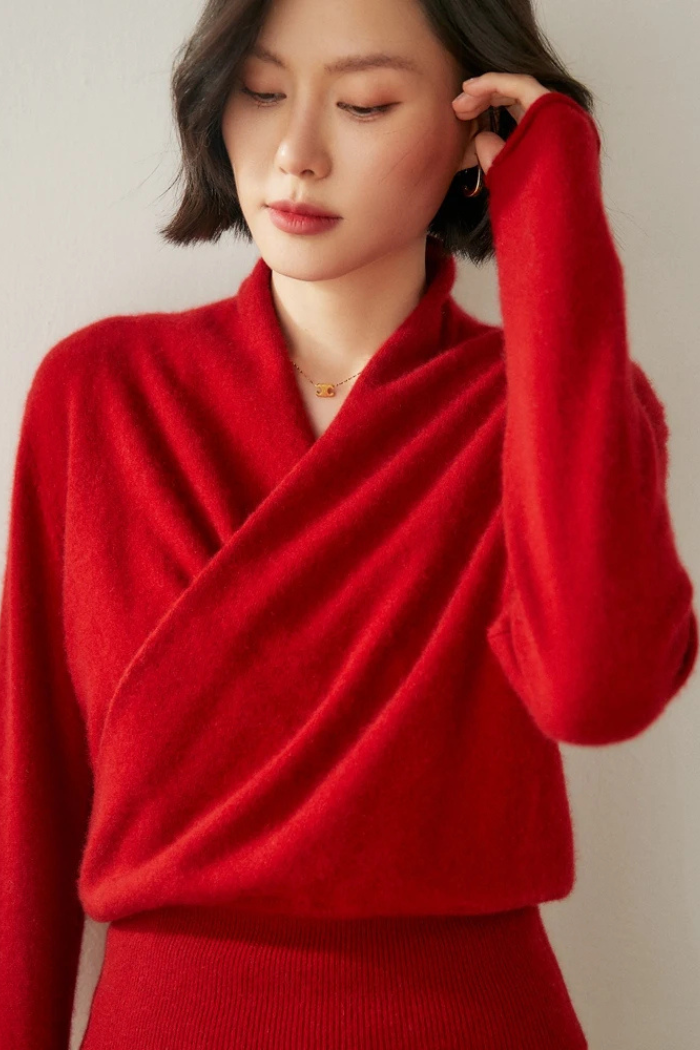 Cashmere Sweater Crossover Collar for Women | Kylor