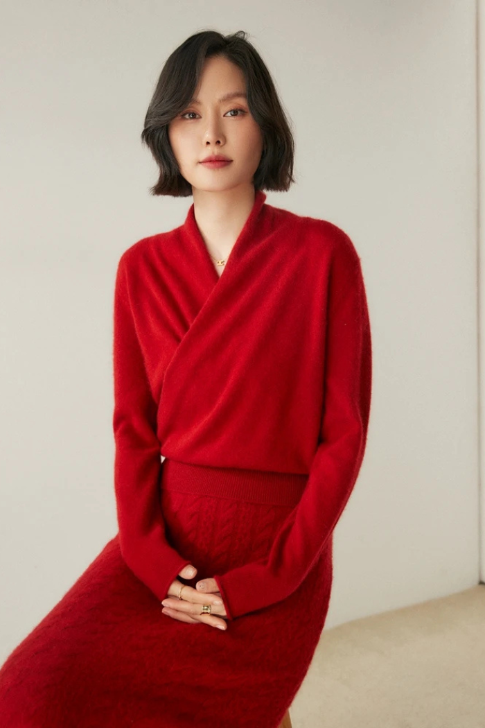 Cashmere Sweater Crossover Collar for Women | Kylor