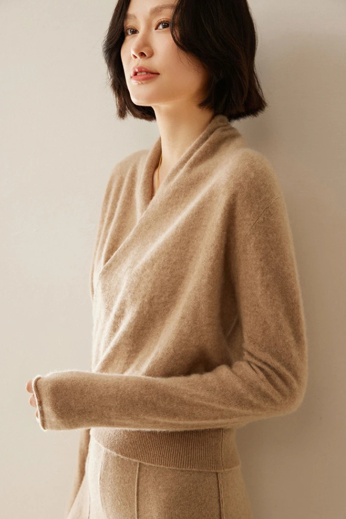 Cashmere Sweater Crossover Collar for Women | Kylor