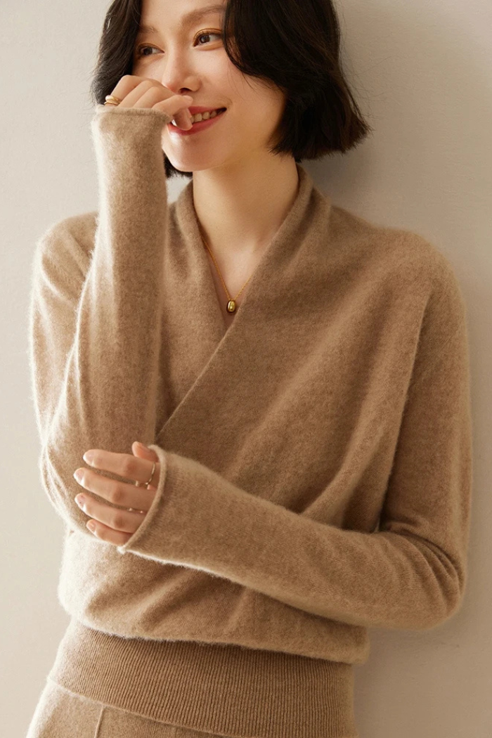Cashmere Sweater Crossover Collar for Women | Kylor