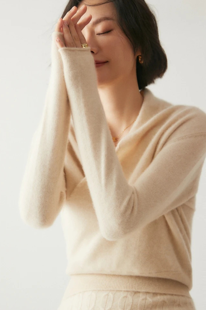 Cashmere Sweater Crossover Collar for Women | Kylor