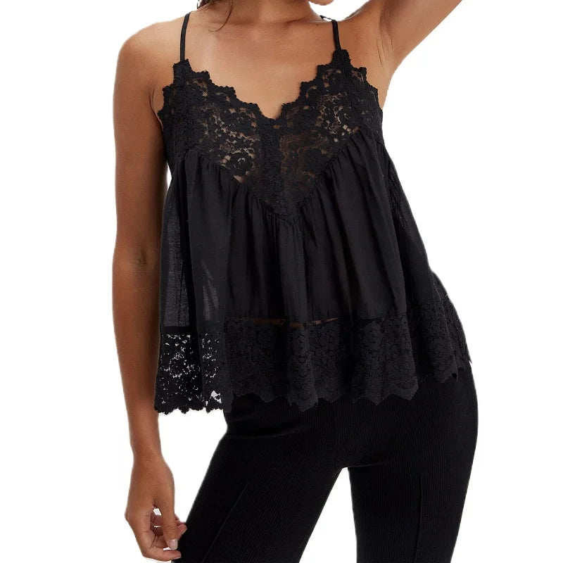 Lace Cami with Adjustable Spaghetti Straps for Women | Ellie Black