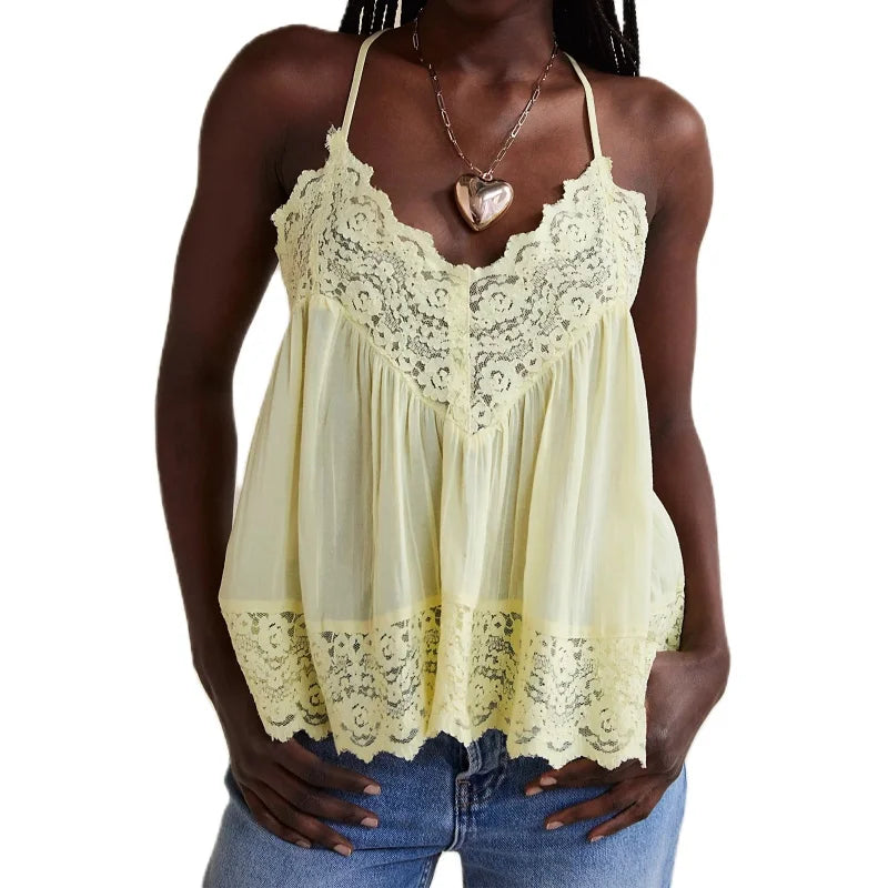 Lace Cami with Adjustable Spaghetti Straps for Women | Ellie Yellow