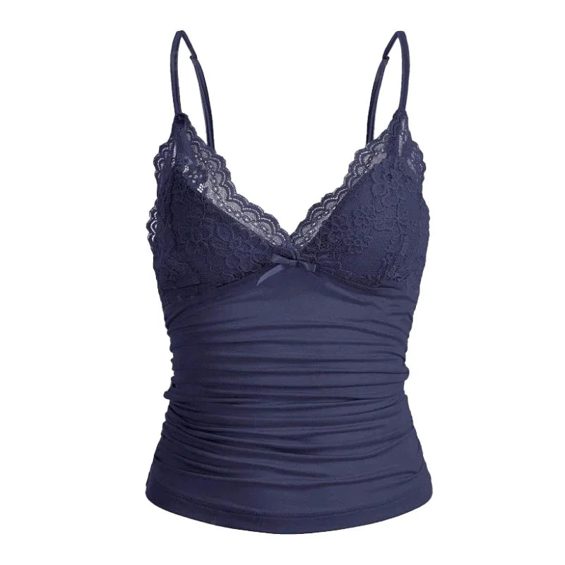 Lace V-Neck Suspender Top For Women | Trelina Navy Blue