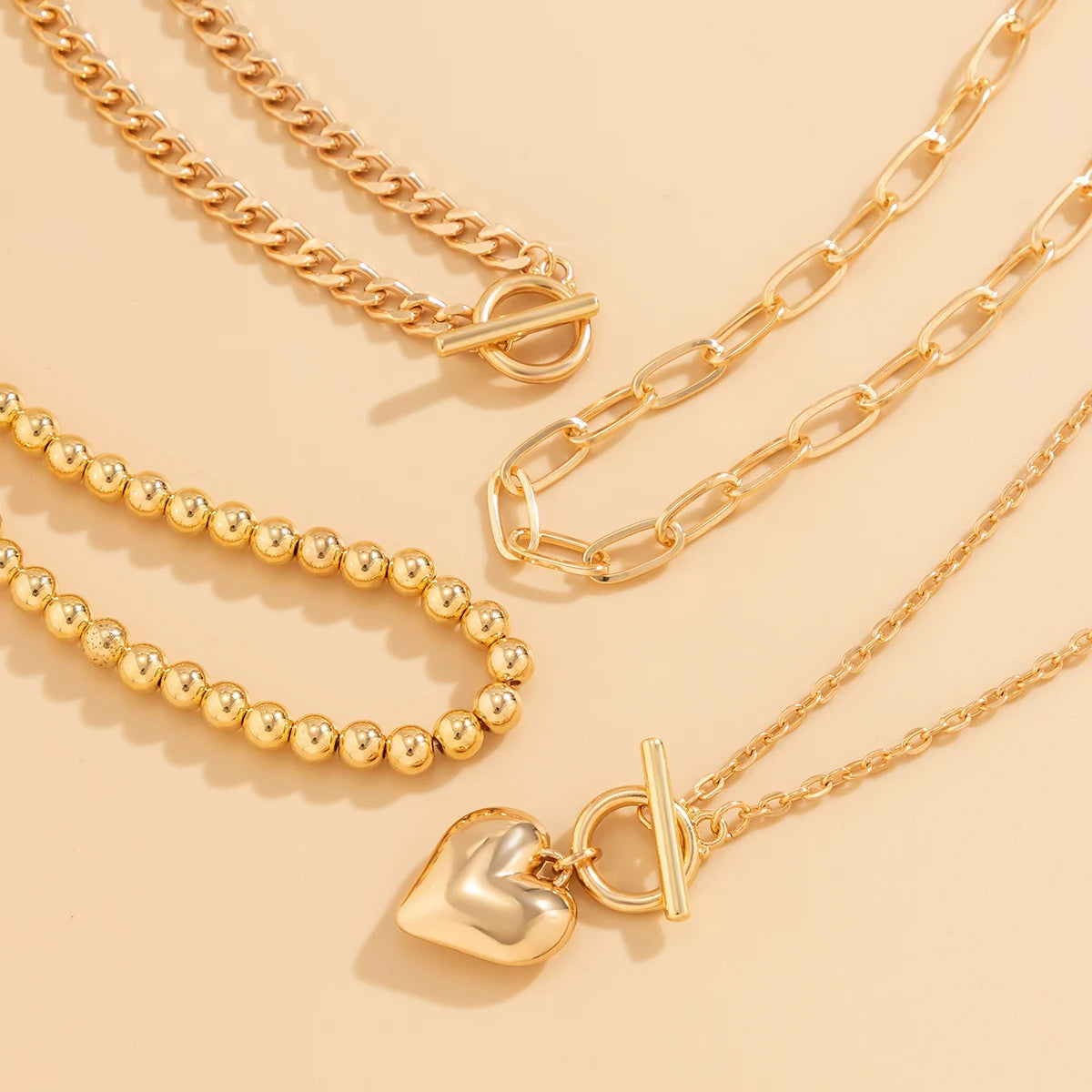Layered Heart Pendant Chain Necklace Set for Women | Amor