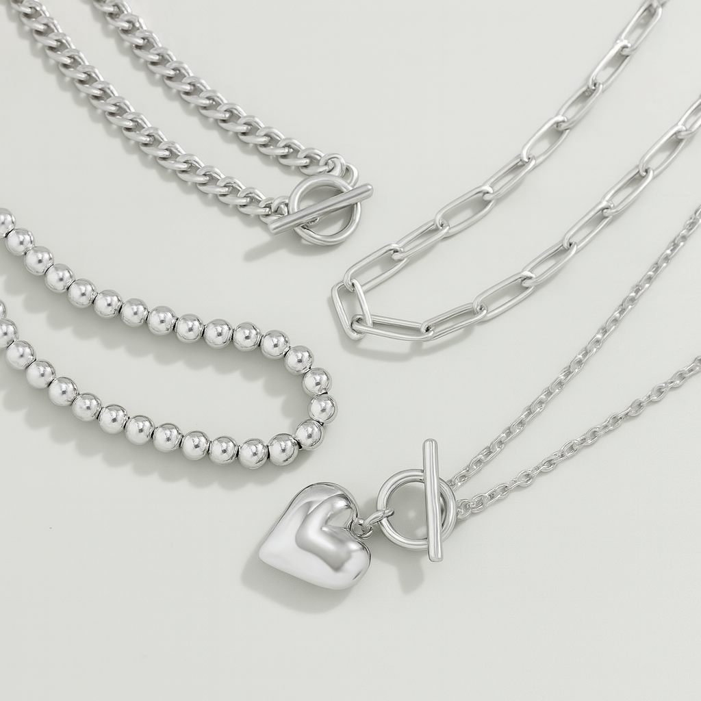 Layered Heart Pendant Chain Necklace Set for Women | Amor
