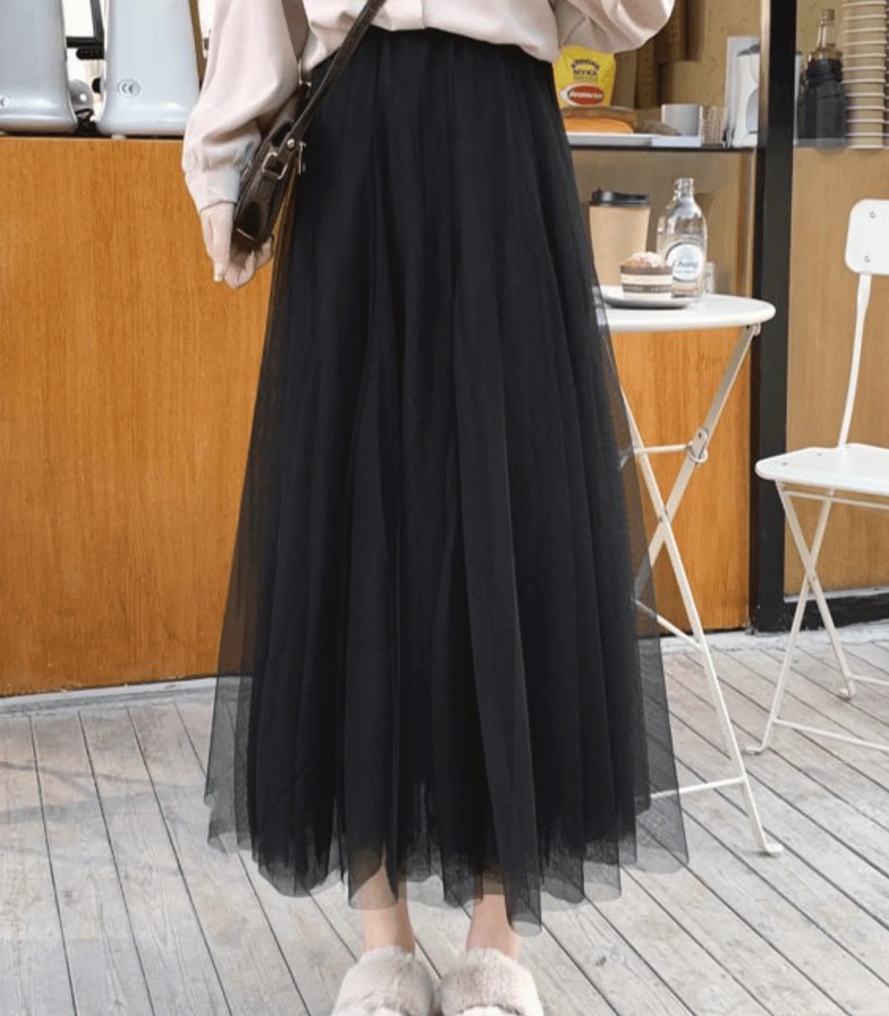 Layered Tulle Maxi Skirt For Women | Liora Black