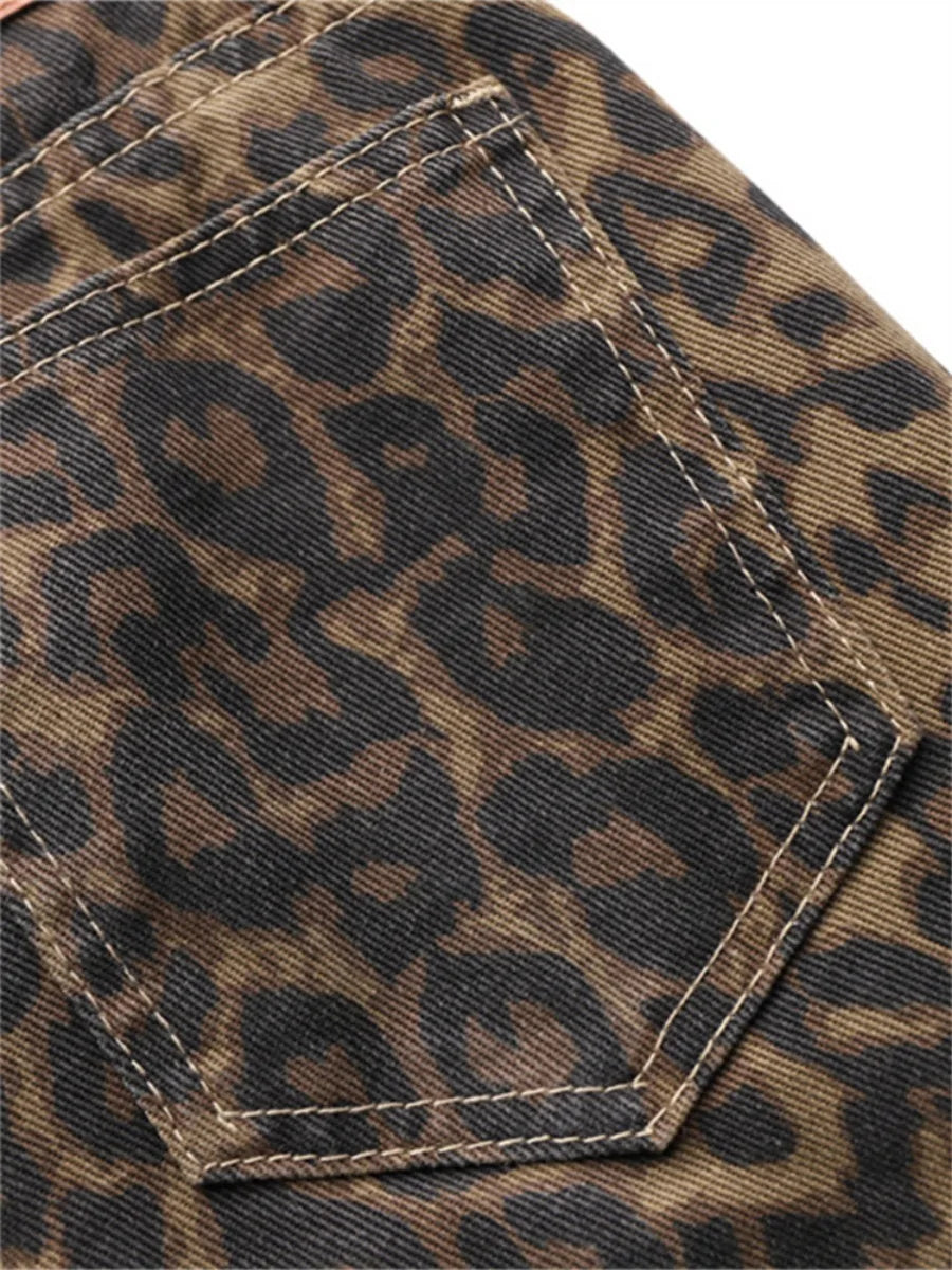 Leopard Print High Waisted Wide Leg Jeans for Women | Brooke