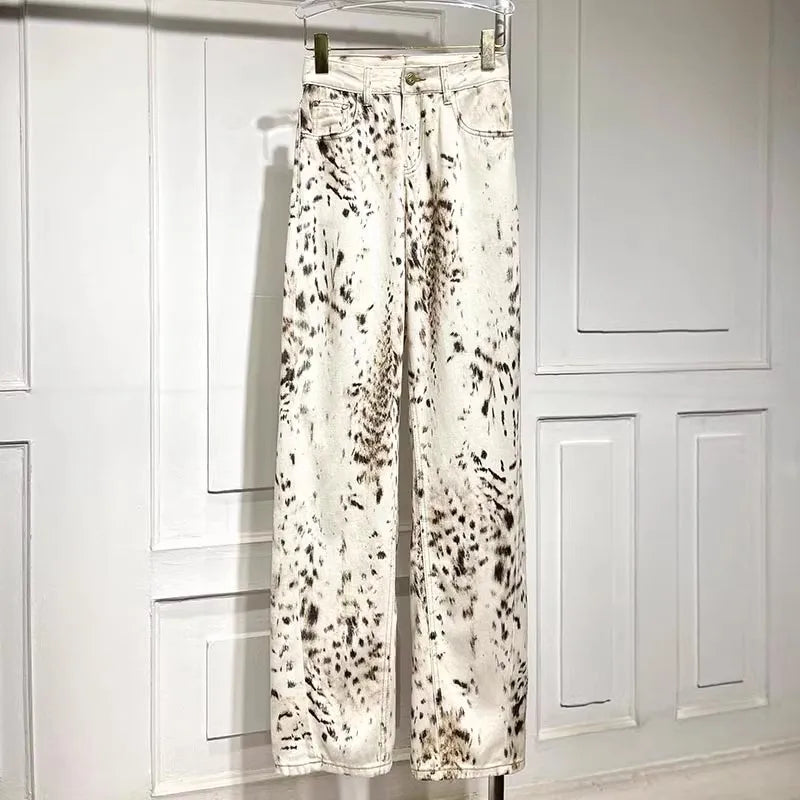 Leopard Print High Waisted Wide Leg Jeans for Women | Brooke Ivory