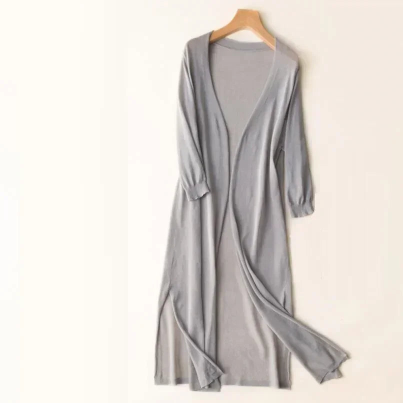 Lightweight Soft Fiber Mix Long Knit Cardigan for Women | Caroline Gray