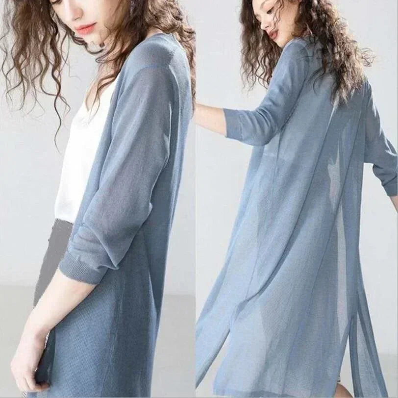 Lightweight Soft Fiber Mix Long Knit Cardigan for Women | Caroline
