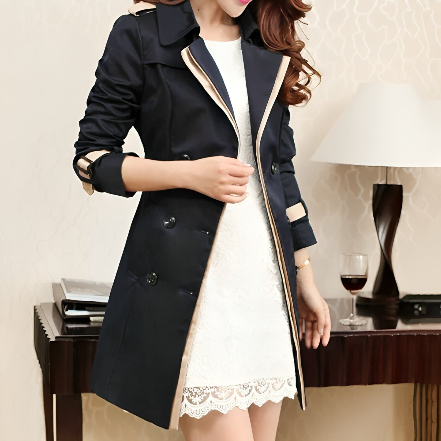 Lina | Double-Breasted Mid-Length Trench Coat